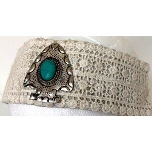 Western Native Crochet Headband Belt Silver Arrowhead Turquoise Concho Accent